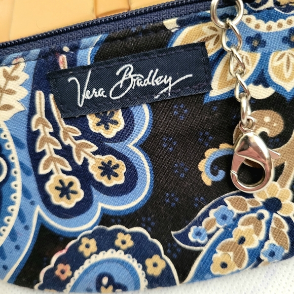 NEW Vera Bradley ID Wallet Small Zipper Lobster Claw Clasp Chain Blue Tan Floral - Picture 3 of 8